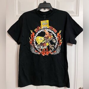 NWT SpongeBob SquarePants Shirt Mens Medium Black Bikini Bottom Choppers Flames